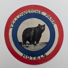Vintage Yellowstone Park Hotels Label Red Whi...