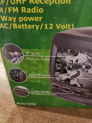 Electro Brand 327X Portable Black & White TV & AM FM Radio Car Adapter AC/DC