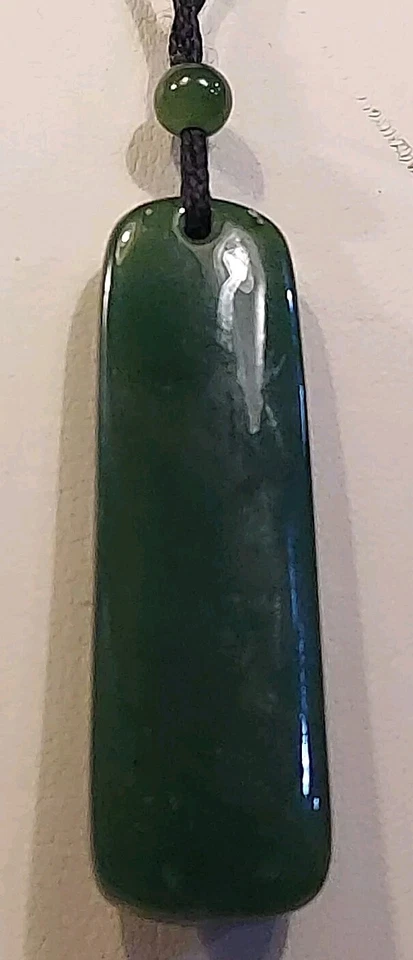 Collar Unisex Genuino Verde Manzana Natural Nefrita Jade en Cordón de Seda Negro Foto 4 de 4