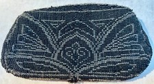 Vintage Beaded Coin Change Purse with Zipper BLACK - Art Deco