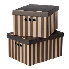 2pc Decorative Storage Boxes Home Office Box Organiser XLarge Black Stripes