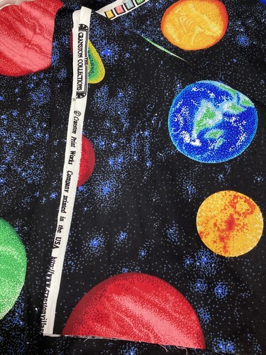 VTG Cranston Fabric Bright Planets in Dark Sky 1/2 Yard x 44" Width - Picture 3 of 3