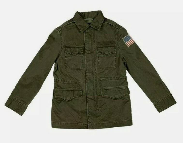Polo Ralph Lauren Green Military Jacket Coat USA Flag Patch