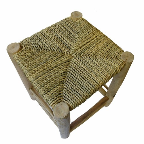 Scandi Stil Holzhocker Hocker Fußhocker mit geflochtenen Palmenblättern 20x20 cm - Bild 3 von 6