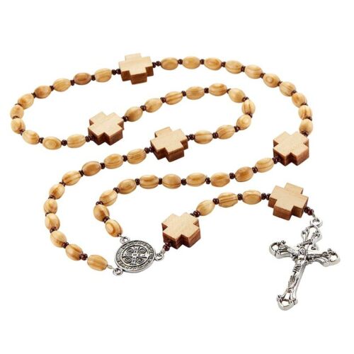 St. Benedict Rosary - Wood & Wire - Cross Pater Beads - Enameled Spacers 17.5" L