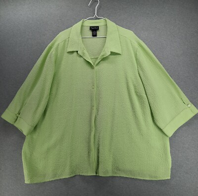 Maggie Barnes Blouse Womens 3X Green Textured Layered Look Attached Front Liner