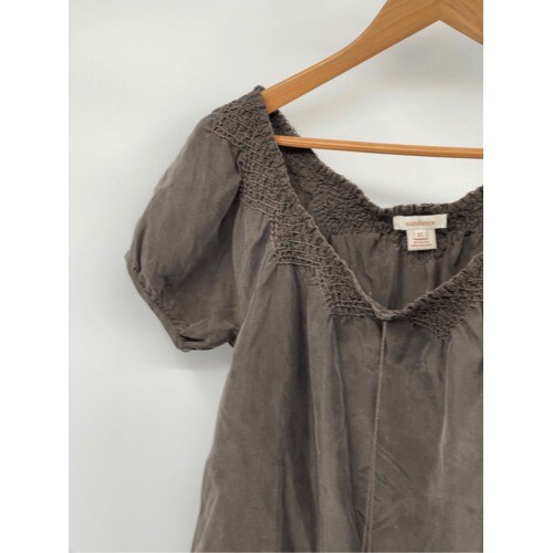 Sundance Blouse Top Silk Women XS Brown Short Sleeve Bohemian Boho Puff Sleeve - Picture 5 of 8