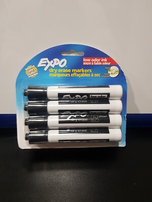 EXPO 80661 Low-Odor Dry Erase Markers, Chisel Tip, Black, 4-Count