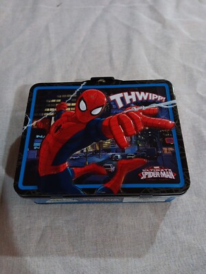 Marvel Spider-Man Embossed Tin Lunch Box Kids Boys Carry-All Toy Gift Tote Bag