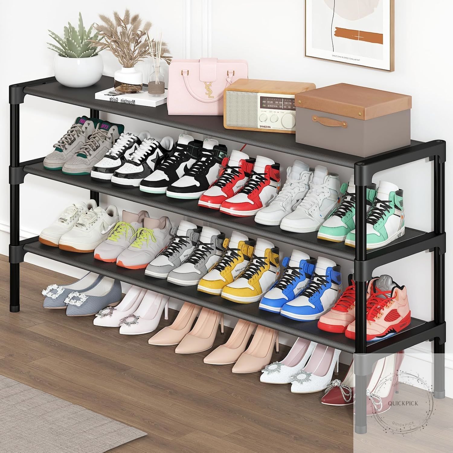 3 Tier Stackable Shoe Rack for Closet Entryway or Garage Storage-image