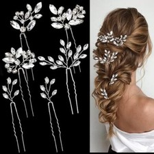 6 Pieces Bride Hair Pins Rhinestones Hair Accessories for Women Crystal Silver