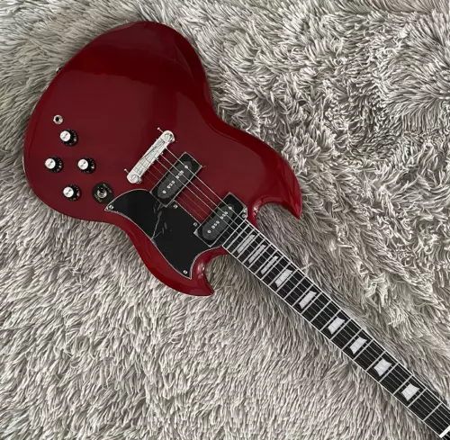 Custom SG Electric Guitar Red P90 Pickups Chrome Hardware Mahogany Body Guitar