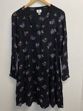 OLD NAVY Women's Size S Black Floral Dress Long Sleeve Fit & Flare Tie Up Neck
