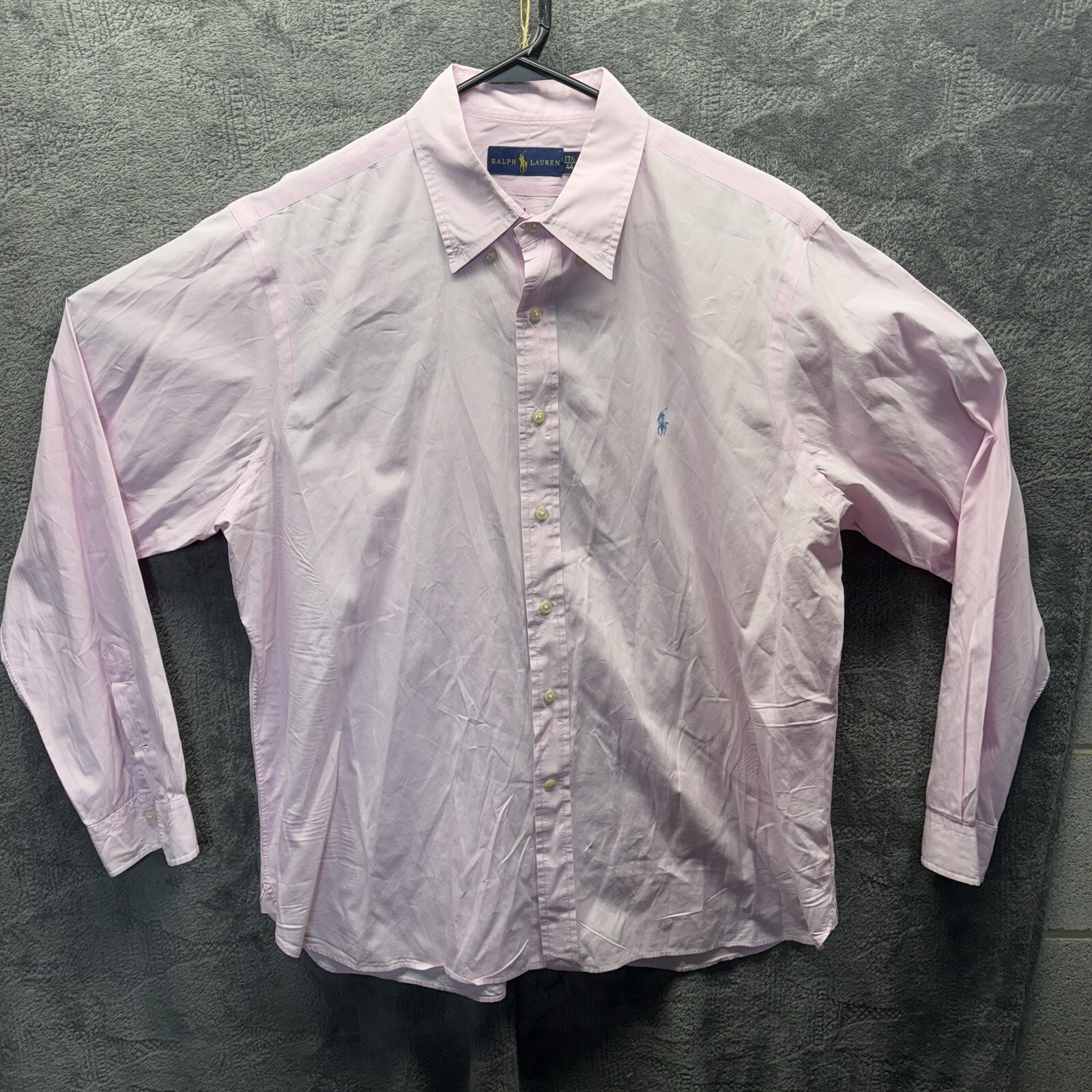 Ralph Lauren camicia uomo 17 5 44 rosa blu pony cotone bottoni davanti classiccore