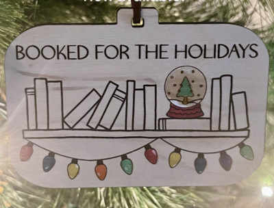 Booked for the holiday ornament, books, reading, christmas, snowglobe, holiday 
