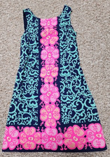 Lilly Pulitzer Womens Pink Blue Floral Damask Cotton Sleeveless Shift Dress 00