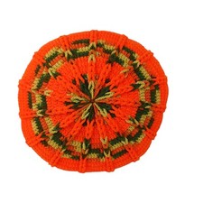 Vtg 1970s throw pillow crochet round decor Avocado Green Orange Gold Autumn