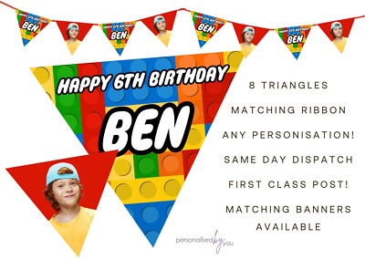Personalisierte FOTO BAUSTEINE Geburtstag Party Banner Deko Wimpelkette