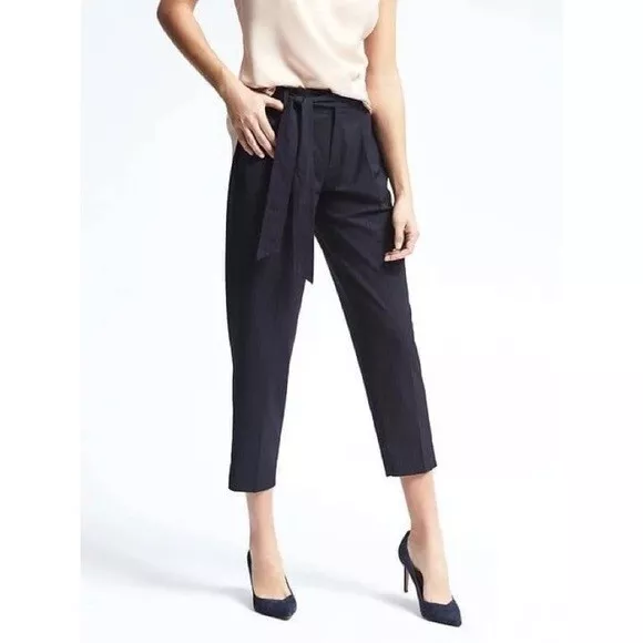 NWT Banana Republic Avery Linen Blend Navy Pinstripe Cropped Leg
