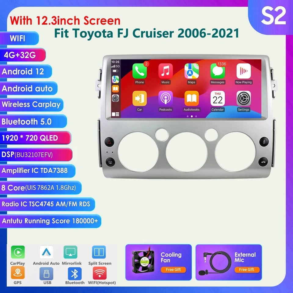 Plug&Play Android 12.3 inch Car Stereo Radio for Toyota FJ CRUISER GPS Carplay - Image 2 of 4