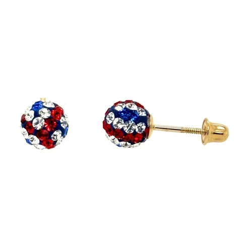 14K Yellow Gold Round Crystal Ball Screw Back Stud Earrings 10 mm - Picture 15 of 27