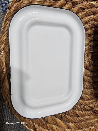 White Enamelware Butter Dish w/Lid Black Rim Butter Stick Holder Steel Farmhouse - Picture 5 of 10