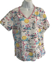 DISNEY SCRUB TOP SHIRT Size M Olaf FROZEN 3 pocket Winter Happy Snowman Medical