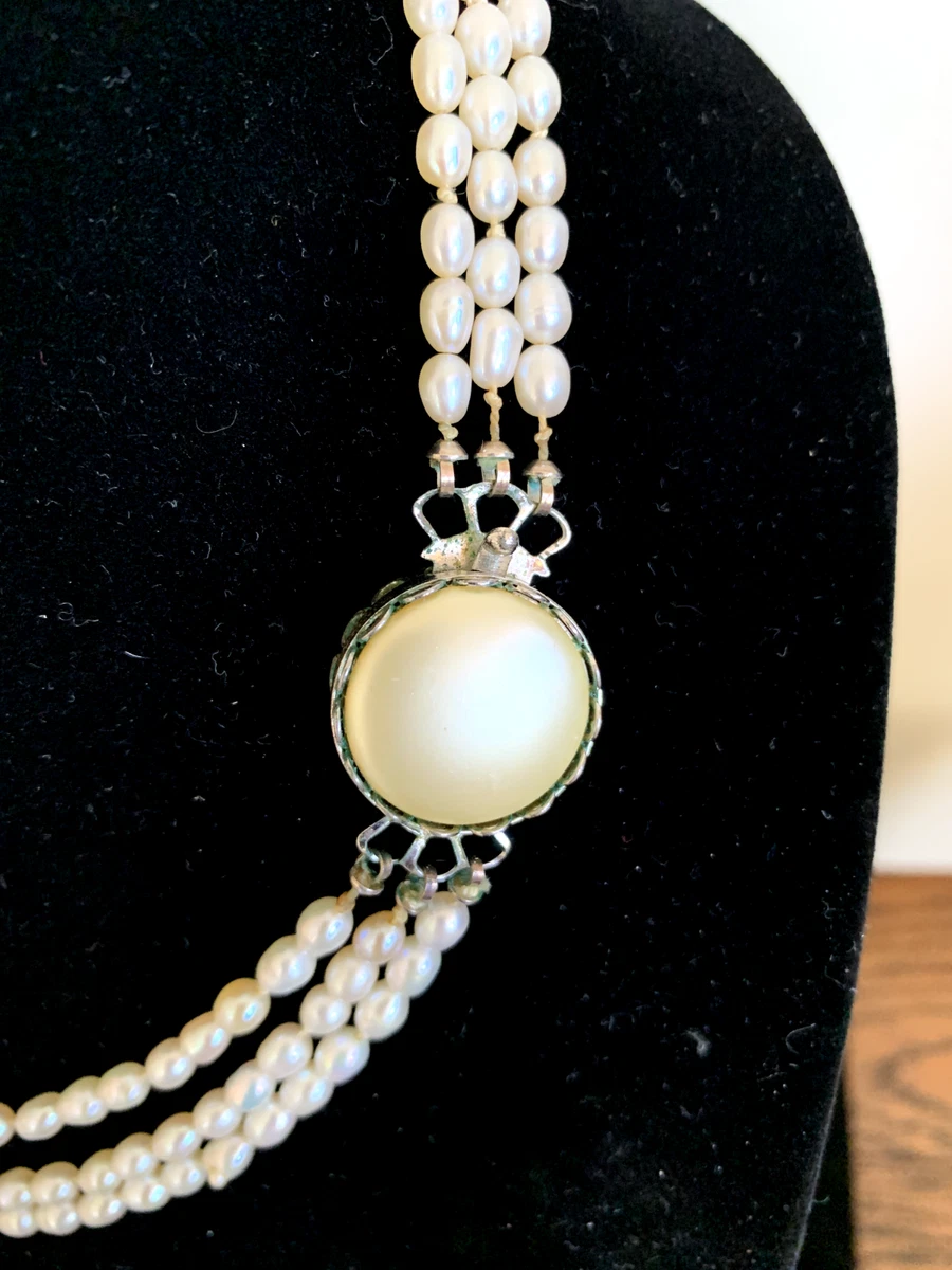 Vintage Sarah Coventry SIGNED 3 Strand Rice Pearl Necklace