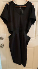 New Ashley Stewart Cold Shoulder Side Cut-out Little Black Dress 22/24 New Tags