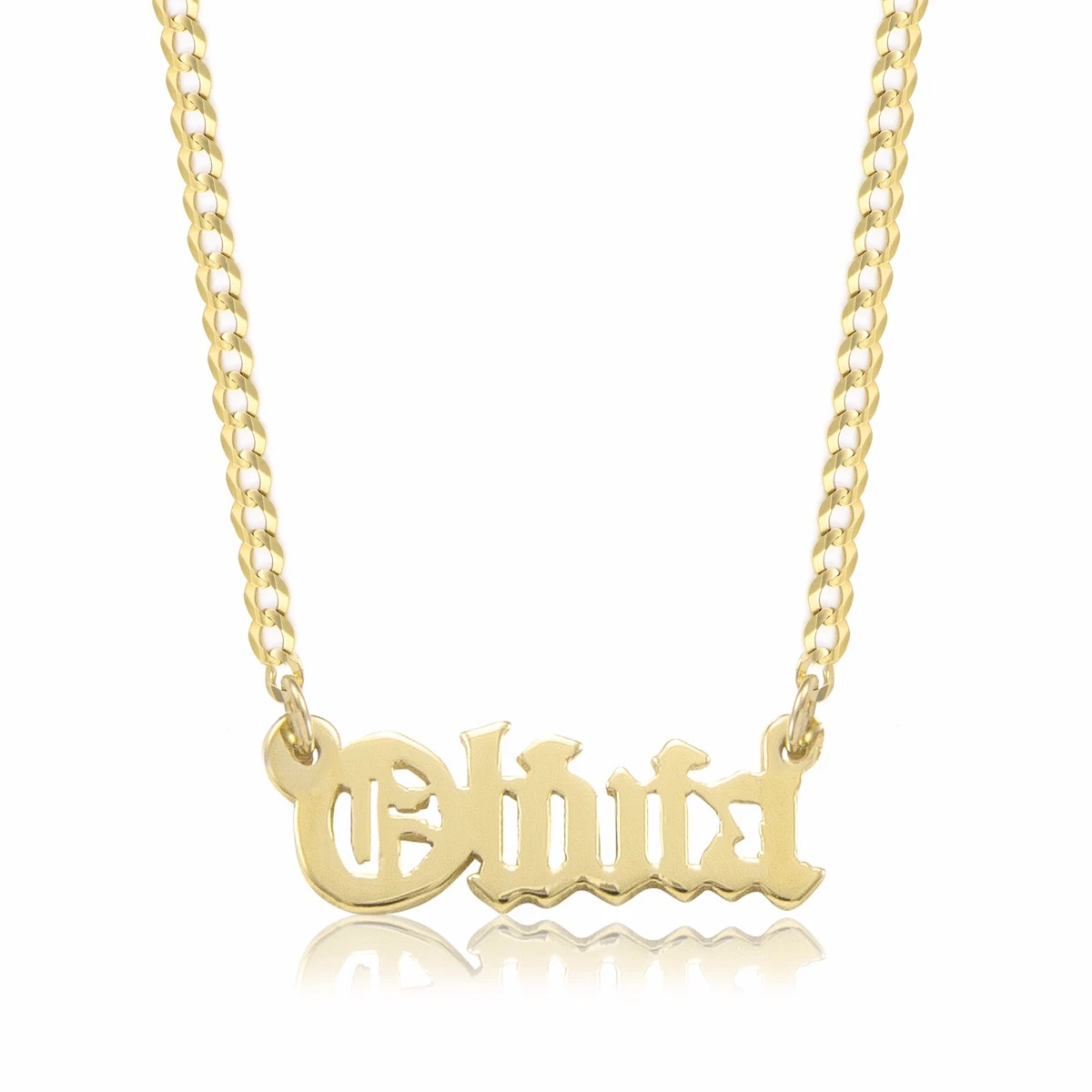 10K Solid Yellow Gold Custom Old English Name Pendant Cuban Chain Necklace Set