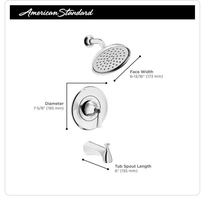 Grifo de bañera y ducha American Standard Rumson de una manija con 1 pulverizador HERRAJES FALTANTES Foto 4 de 4