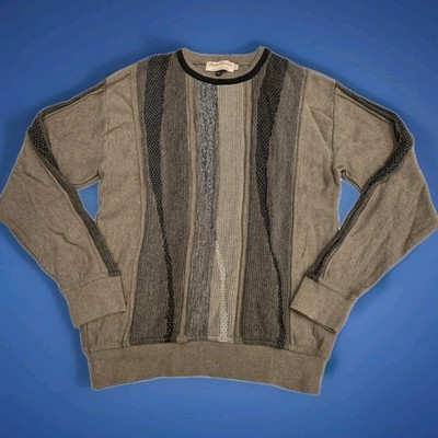 Vintage Norm Thompson Pullover Sweater Browns Black 3D Knit Textured Cosby Large