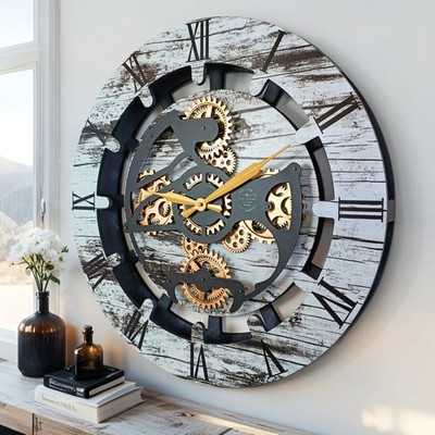 The Gears Clock CANADA LINE WALL CLOCK ROUND 24 INCH GREY & WHITE