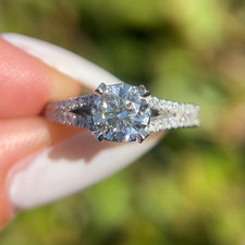 1 Carat Round Lab Grown Diamond Engagement Ring | 14k White Gold VVS VS
