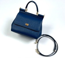 Authentic Women's Dolce & Gabbana Sicily Medium Blue Leather Shoulder Hand Bag