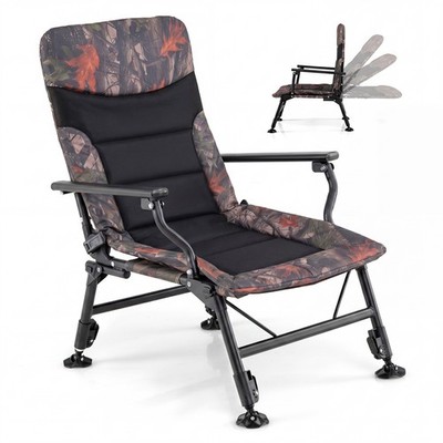 Oversized Foldable Fishing Chair Camping Chair w/ Large Adjustable Feet Armrest