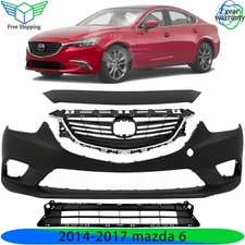 Front Bumper Cover Paintable Plastic & Grille Assembly Kit For 2014-2017 Mazda 6