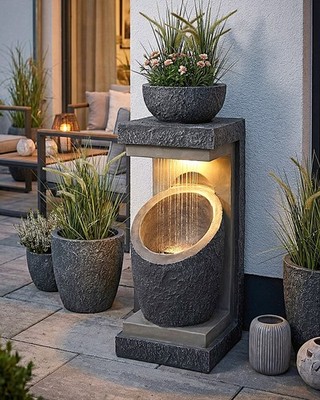 Gartenbrunnen mit LED Beleuchtung WIN 30 moderner Springbrunnen bepflanzbar 81cm