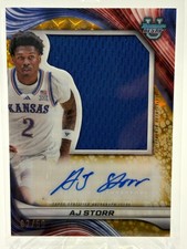 AJ Storr 2024-25 Bowman University Best Gold Jumbo Patch Auto 02/50 Kansas