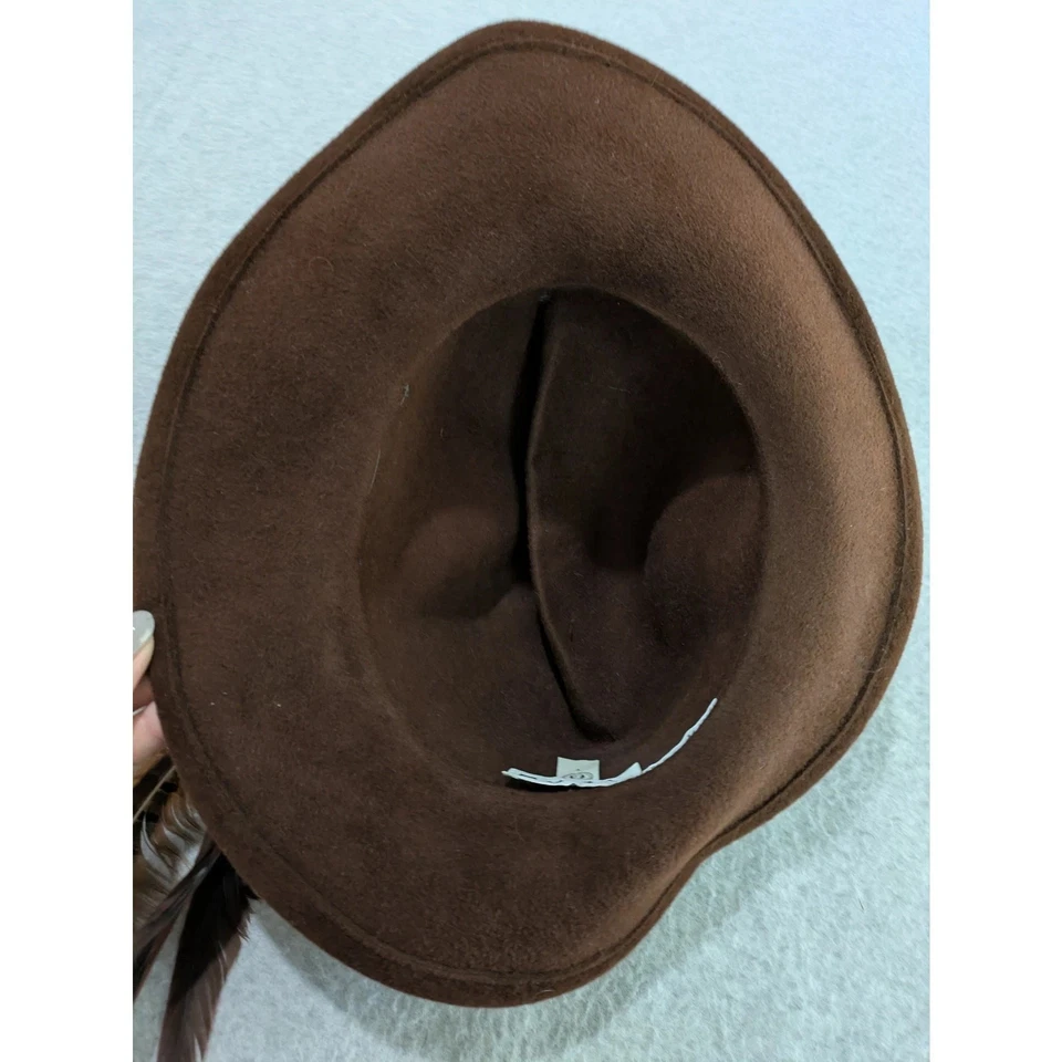 Sombrero de Pluma Betmar Neiman Marcus Fieltro Marrón De Colección Fedora Clásico Estilo Elegante Foto 4 de 4