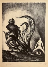 Gyula ZILZER - The Worry. 1924. Lithograph, Signed. ALLEGORY. EXPRESSIONIST
