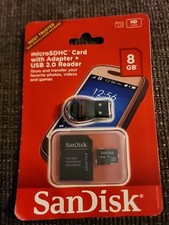 SandDisk MicroSDHC 8GB Memory Card W/Adapter  USB 2 Reader Sealed