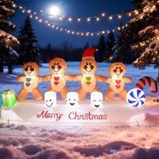 10 FT Christmas Inflatable Outdoor Decoration,Blow Up Gingerbread Man Family