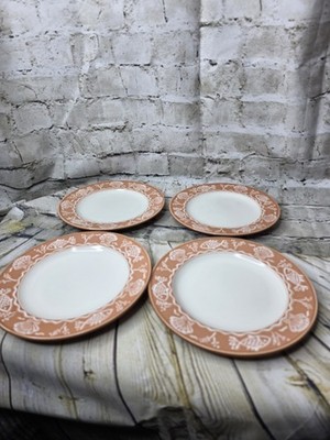 4 Mikasa Salad Plates Fish Shells Orange Rim Sea Melody Appx 8.25 Inches
