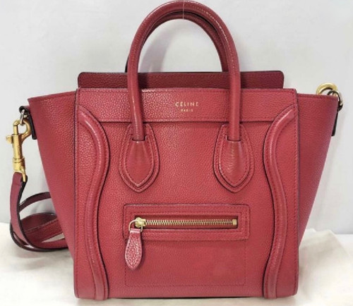 CELINE Luggage Nano Shopper Red Calf Leather 2Way Handbag 168243DRU