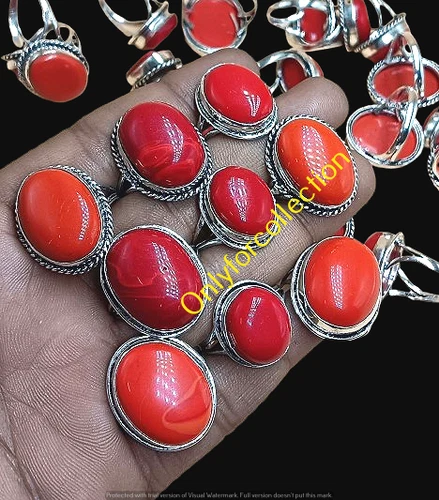 925 Sterling  Silver Plated  Red Onyx  Rings Lot Bulk Gemstone Jewelry