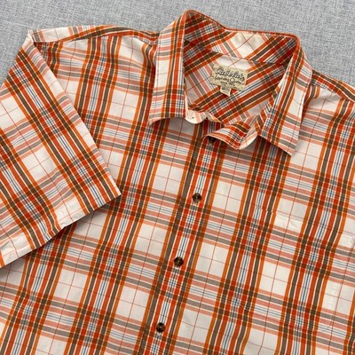 Cabelas Plaid Button Shirt Mens 3XLT Orange Short Sleeve Cotton Outdoor Casual