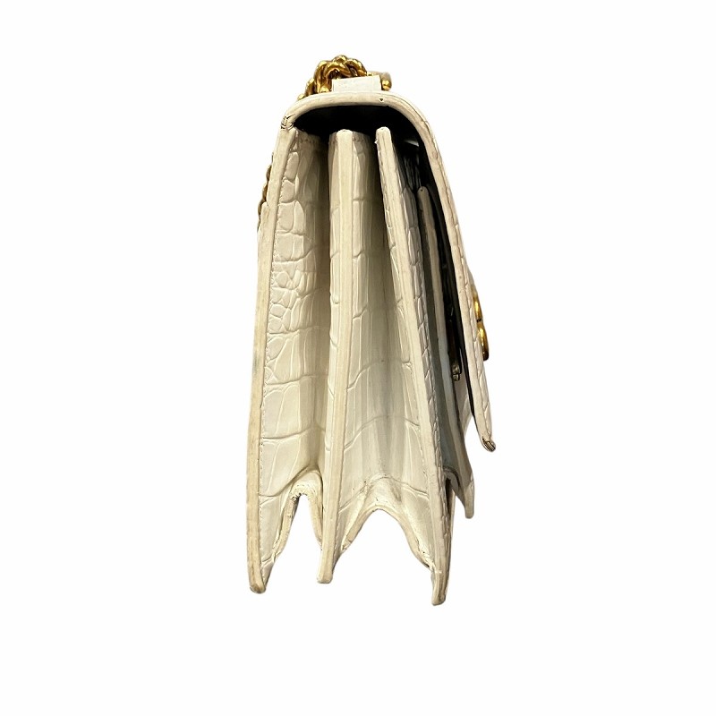 BALENCIAGA Crocodile Pattern Shoulder Bag Logo Push Lock White 560644 9001 image 3