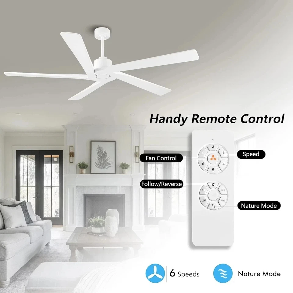 54" White DC Ceiling Fan No Light, Solid Wood Blades, 6-Speed Remote, Quiet 🪵❄️ - Image 3 of 4