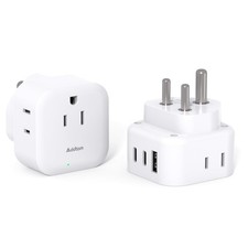 2 Pack US to India Plug Adapter, Type D Travel Adapter with 3 Outlets 3 USB...